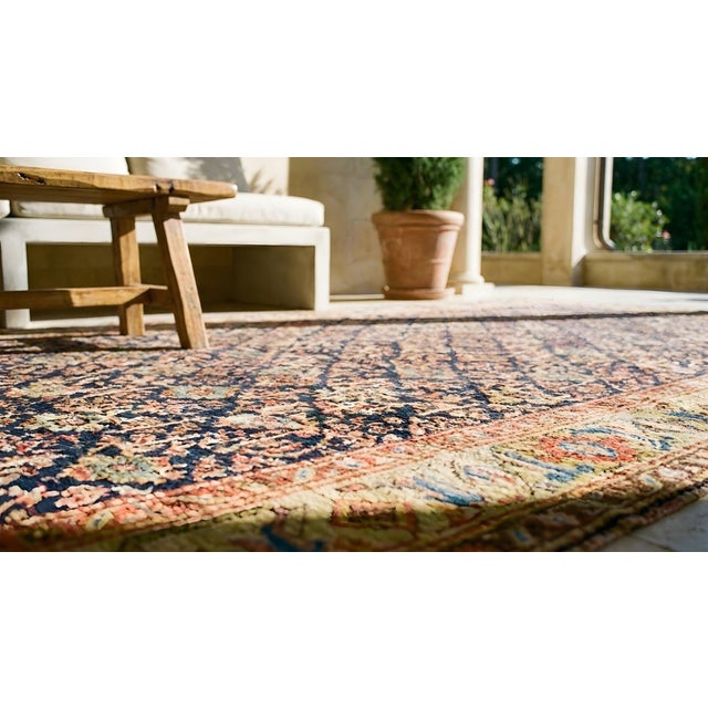 Distinctive Allover-Floral Design on Navy Background Color Antique Persian Gallery Runner For Sale - Image 10 of 12