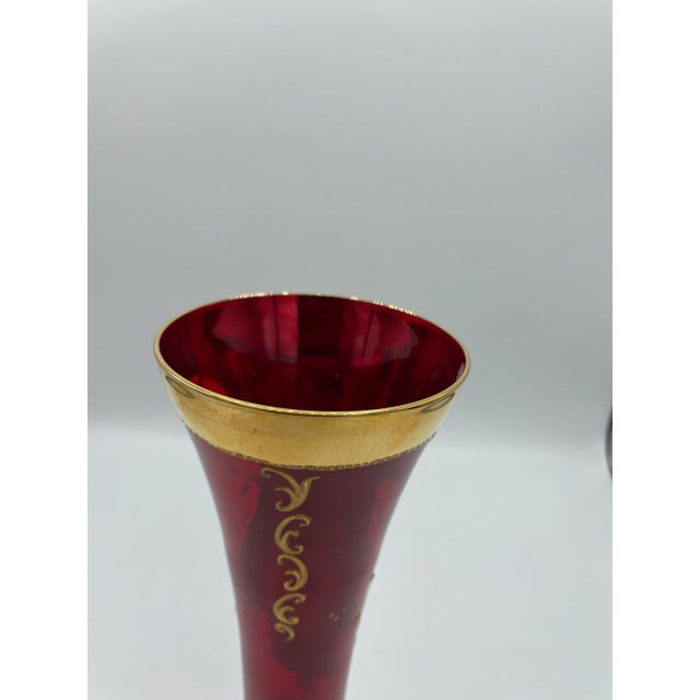 Late 19th Century Late 19th Century Moser Style Cranberry Glass Vase With Gilt and Applied Floral Decoration For Sale - Image 5 of 11
