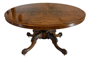 19th Century Victorian Burr Walnut Oval Dining Table, 1860s