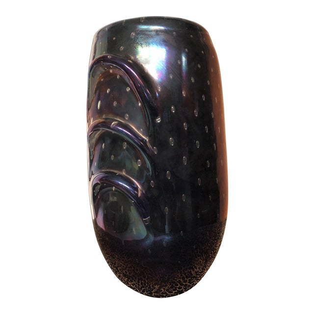 Iridescent Murano Glass Vase With Embedded Bubbles For Sale