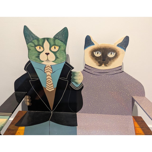 Pop Art Cat Bench Hand Painted Folk Art Circa 1980 For Sale - Image 3 of 11