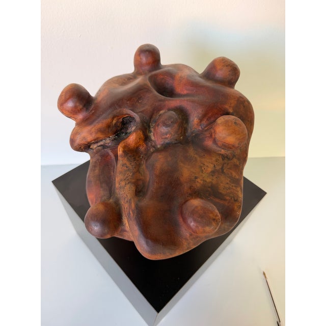 Mid-Century Modern 1980’s Vintage Hand-Carved Burlwood Abstract Sculpture on Black Laminate Base For Sale - Image 3 of 12