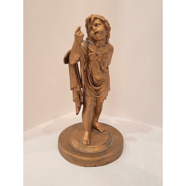 Antique Giltmetal Statue of a Little Girl Wearing a Heart Pendant Necklace For Sale - Image 9 of 15