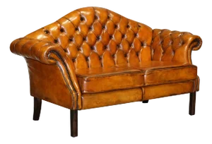 Vintage Camel Back Chesterfield 2-Seater Sofa in Hand-Dyed Cigar Brown Leather