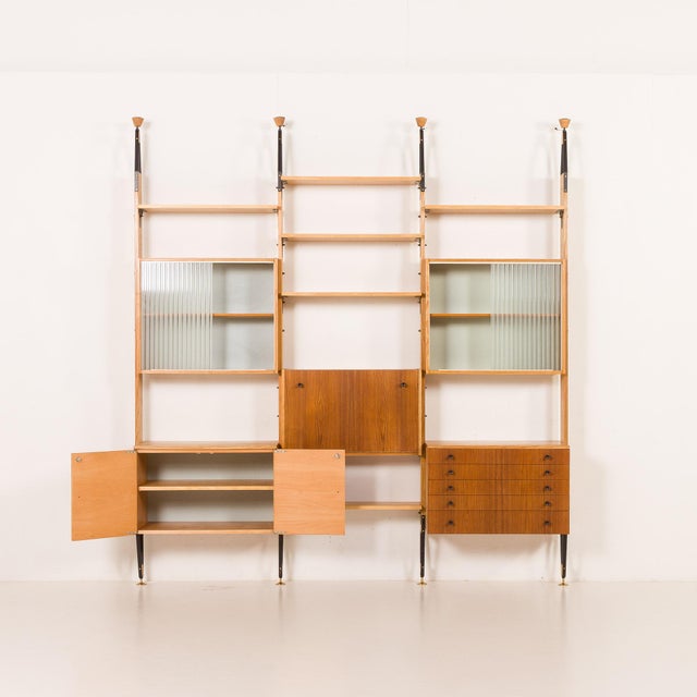 Mid-Century Floor to Celling Wall Unit in Teak and Ash, Czechoslovakia, 1960s For Sale - Image 6 of 18