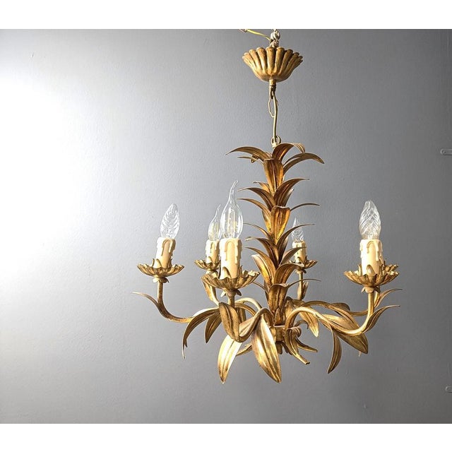 Vintage Gilt Metal Pineapple Leaf Chandelier, 1960s For Sale - Image 4 of 9