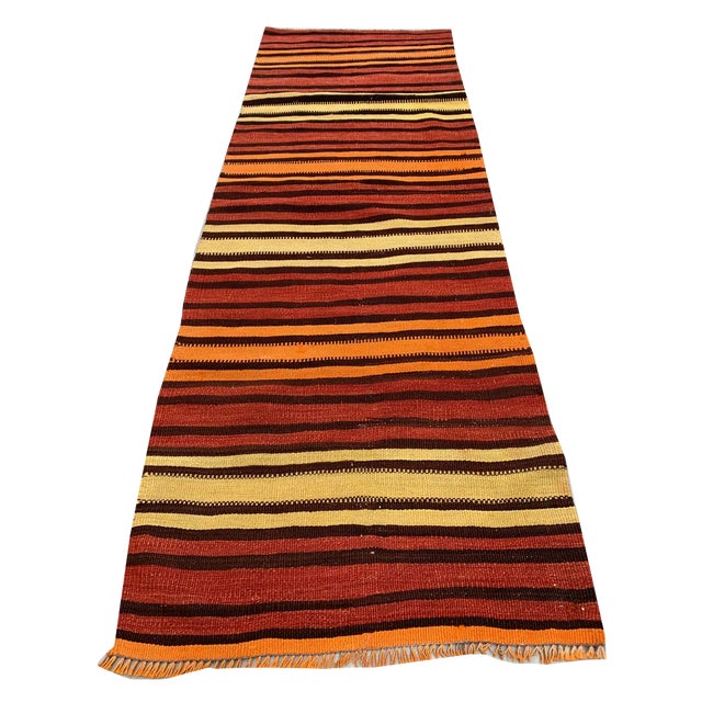Turkish Distressed Narrow Runner Rug in Wool For Sale