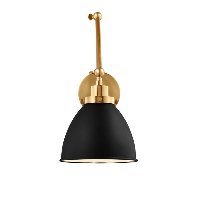 2020s Chapman & Myers by Visual Comfort Studio Wellfleet Double Arm Dome Task Sconce, Midnight Black & Burnished Brass For Sale - Image 5 of 5