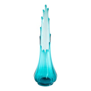 Mid Century Modern Le Smith Peacock Blue Swung Vase For Sale