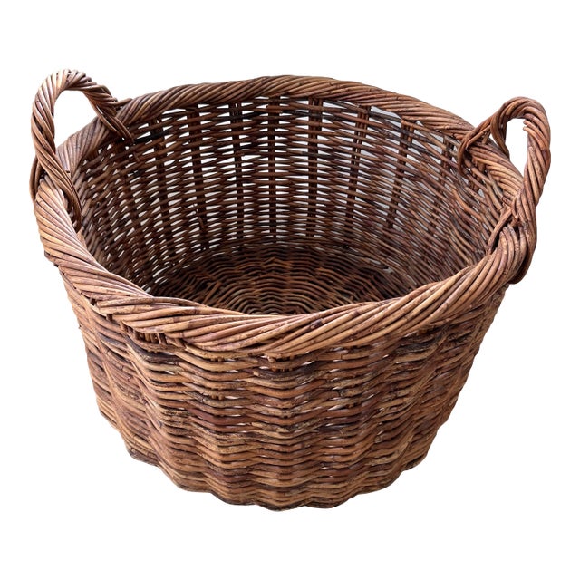 Mid 20th Century French Farmhouse Woven Grapevine Gathering Basket For Sale