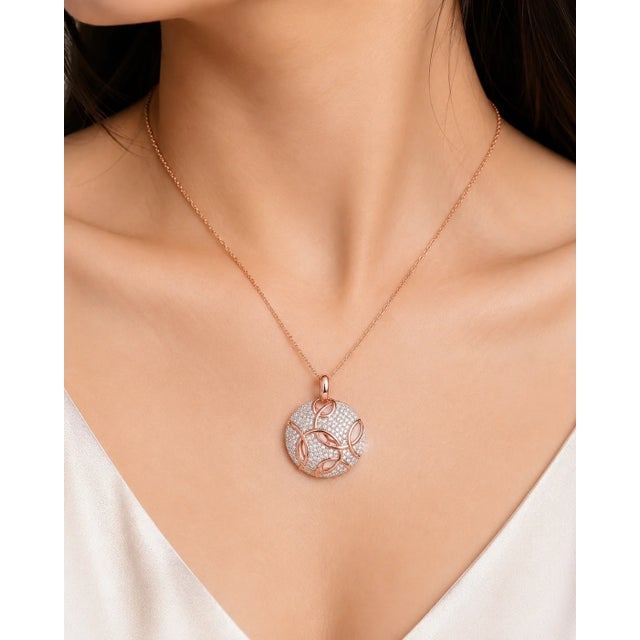 Contemporary Late 20th Century 14K Pink Rose Gold Handmade Pave Diamond Pendant Necklace Slide For Sale - Image 3 of 3