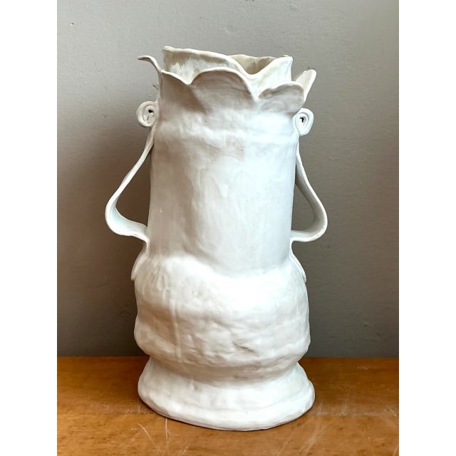 Vintage Biomorphic Sculptural Ceramic Vase With Handles For Sale - Image 9 of 12