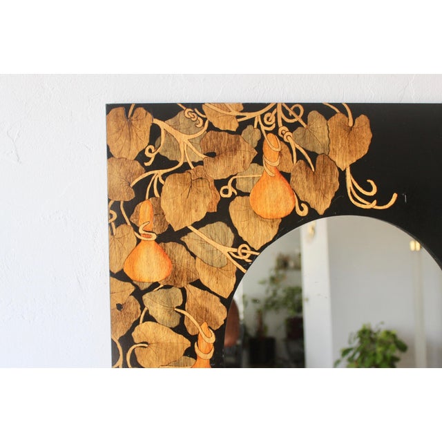 Wood 1980s Maitland-Smith Style Rectangular Hand Painted Wall Mirror Vines Gourds Leaves For Sale - Image 7 of 10
