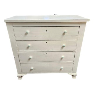 Early-Nineteenth-Century Antique White-Painted Chest of Drawers With Federal Brass Pulls For Sale