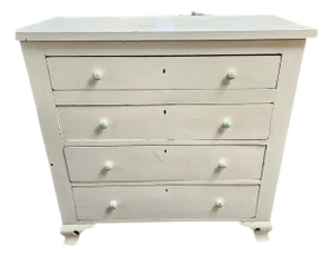 Early-Nineteenth-Century Antique White-Painted Chest of Drawers With Federal Brass Pulls