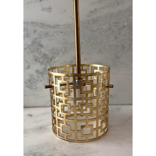 Vintage Mid Century Modern Gold Tone Cylinder Drum Pendant Light For Sale - Image 4 of 12