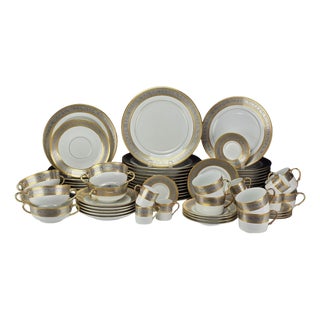 Gilt and Platinum Plaisance Service by Raynaud Limoges for Céralène, Set of 65 For Sale