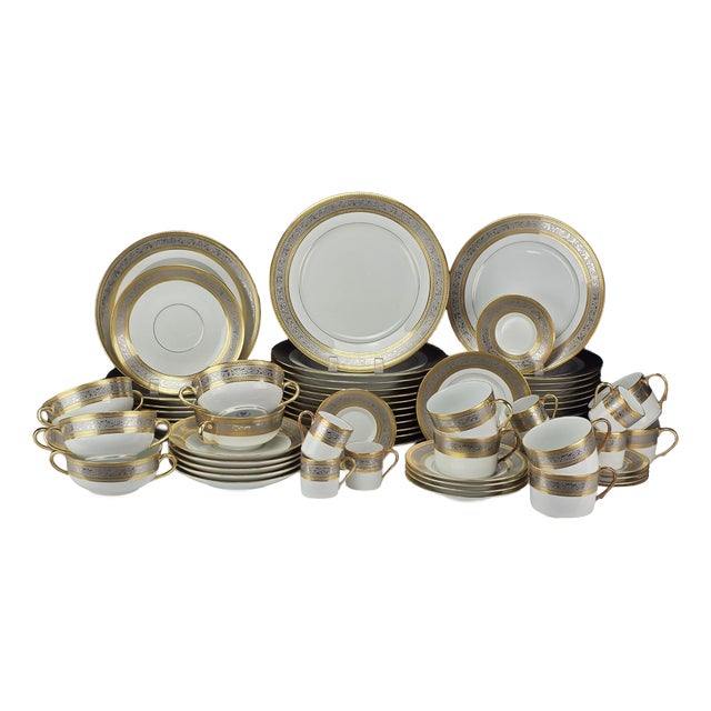 Gilt and Platinum Plaisance Service by Raynaud Limoges for Céralène, Set of 65 For Sale