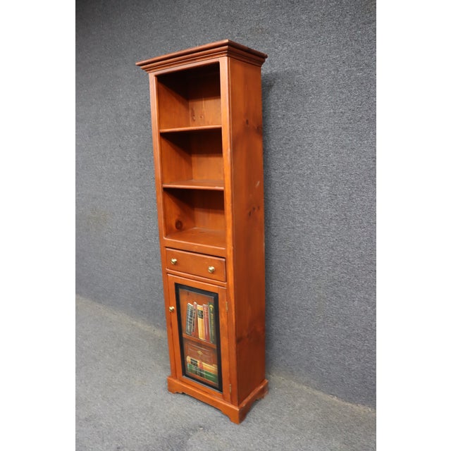 American Late 20th Century Tall Pine Storage Cabinet With Trompe L’Oeil Book Panel For Sale - Image 3 of 8