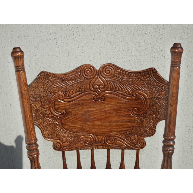 Set of Six Vintage Oak Pressback Dining Room Chairs ~ French Country 2of 2 For Sale - Image 9 of 12