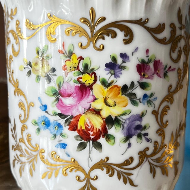 1960s Camille Le Tellac hand-painted jar with flowers and gilt accents // made in Paris // elegant French style decor // porcelain jar with lid For Sale - Image 15 of 18