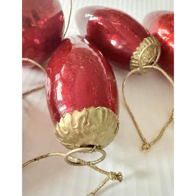 Vintage(8)Christmas Crackle Glass Kugel Style Ornaments Hearts,balls,teardrop Ruby Red Christmas Holiday Decor For Sale - Image 9 of 12