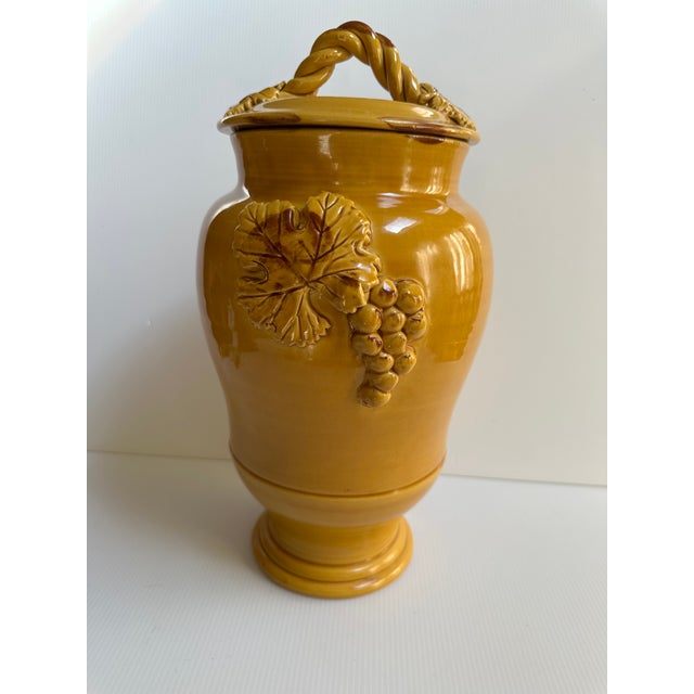 1980s Arte Italica "Sole Mustard" Collection Ceramic 15" Tall Yellow Jar With Lid Greaps and Leaves Design Made in Italy For Sale - Image 13 of 18