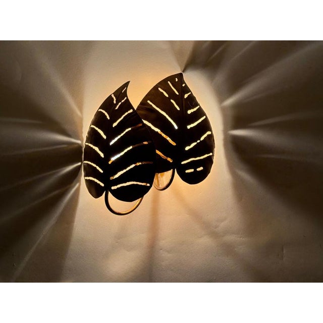 Gilt Monstera Wall Lamp with Double Leaf from Maison Jansen, France, 1970s For Sale - Image 14 of 15