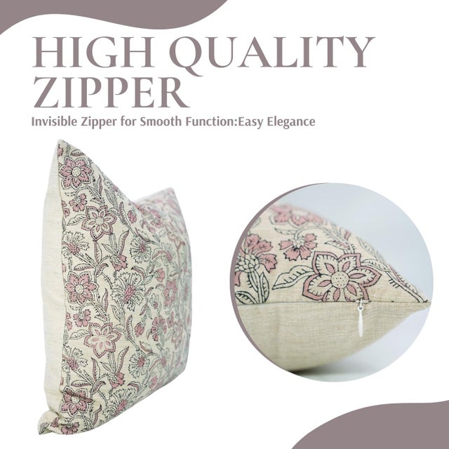 Fabdivine Jarul Block Print Pillow Cover 16x16 Inch Linen Blend Handmade Accent Cushion For Sale - Image 6 of 9