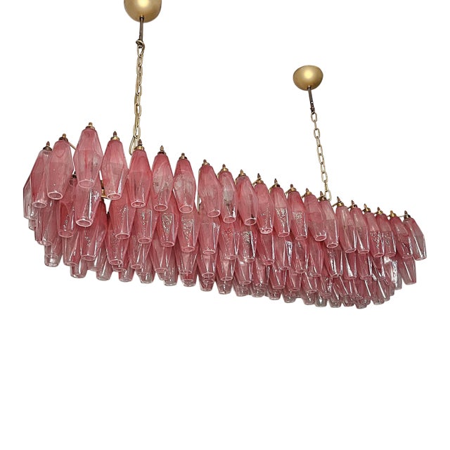 Mid-Century Modern Murano Poliedri Chandelier " Carlo Scarpa" 138 Pink Alabaster Glasses For Sale