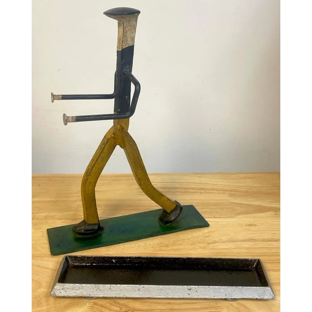 Early 20th Century Folk Art Polychromed Iron Construction Worker Card Holder/ Vide-Poche For Sale - Image 9 of 13