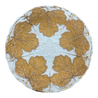 Late 18th Century Porcelain Relief Plate With Gilt Moulded Vine and Grape Leaves From Meissen Porcelain For Sale
