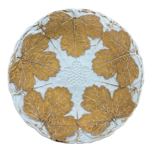 Late 18th Century Porcelain Relief Plate With Gilt Moulded Vine and Grape Leaves From Meissen Porcelain