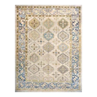 21st Century Turkish Oushak Wool 13x18 Tan, Blue & Ivory Handmade Oversized Area Rug #1144135 For Sale