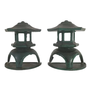 1950's Cast Iron Verdigris Pagoda Bookends