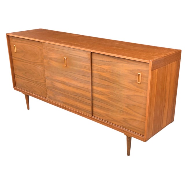 Mid-Century Modern 1960s Restored Danish Modern Teak Credenza With Sliding Doors & Drawers For Sale - Image 3 of 14
