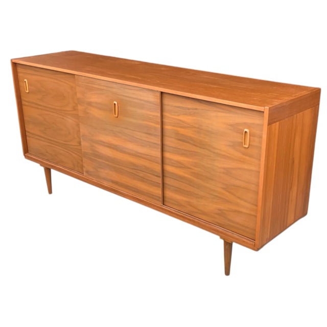 Mid-Century Modern Danish Modern Scandinavian Walnut Credenza – Sliding Doors, Recessed Pulls, Restored For Sale - Image 3 of 14