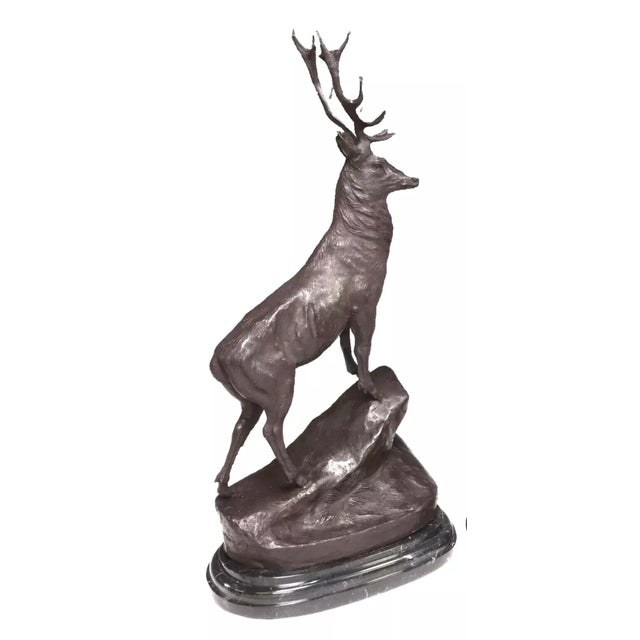 Gorgeous Patinated, Large, After Jules Moigniez, Marble Base, Bronze Stag Sculptures, Set of 2!! Pair Large Bronze Stag...