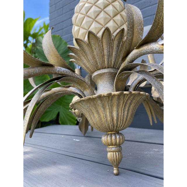 Vintage 1980s Quoizel Pineapple Tole Chandelier, Featuring a Large Central Ceramic Pineapple For Sale - Image 4 of 12