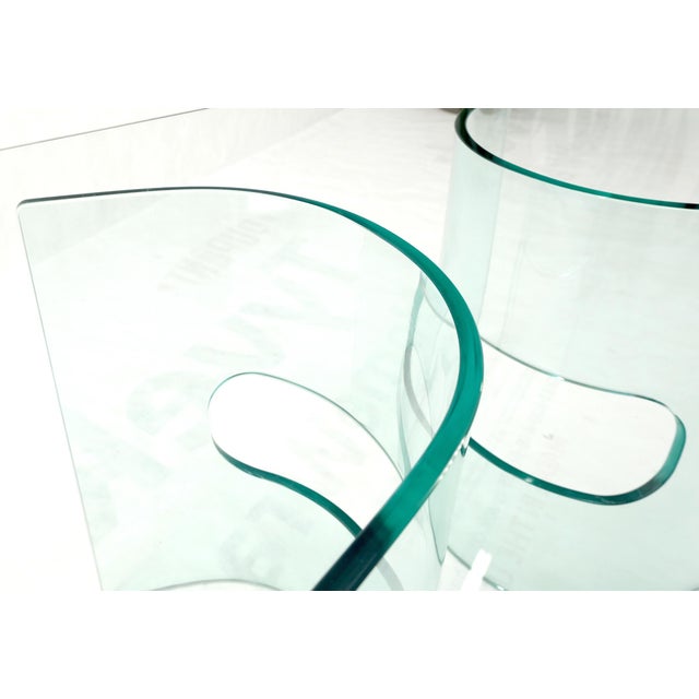 Glass Mid Century Italian Modern Bend Glass C Shape Base Coffee Side Table For Sale - Image 7 of 12
