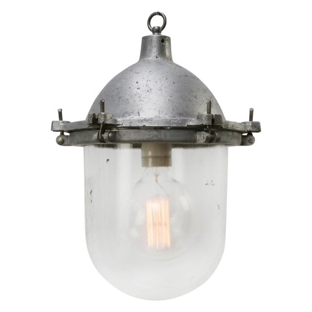 Vintage Industrial Metal and Clear Glass Pendant Light For Sale - Image 6 of 6