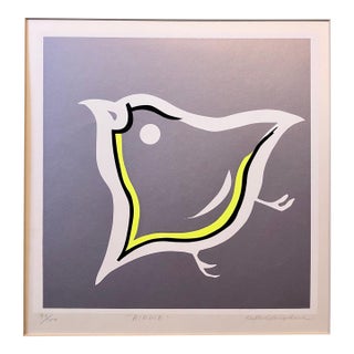 Ushio Shinohara Silkscreen Day Glo Fluorescent Japanese Gyu-chan Neo Dada Art Print Birdie Litho c.1969 For Sale