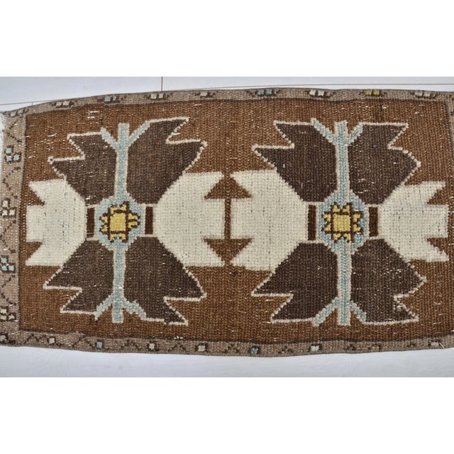 Boho Chic Vintage Brown Color Handmade Turkish Door Mat For Sale - Image 3 of 6