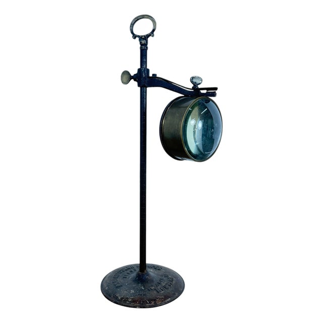 Antique Industrial Lens on Stand French Optical Display with Cast Iron Base, 1890s For Sale
