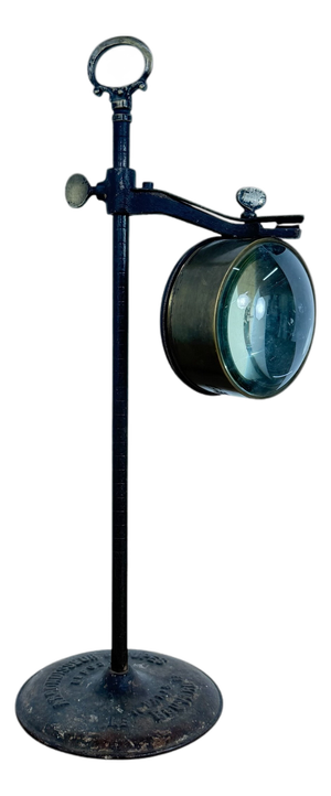 Antique Industrial Lens on Stand French Optical Display with Cast Iron Base, 1890s