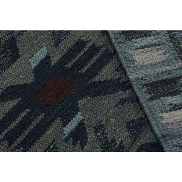 Textile Rug & Kilim’s Scandinavian Kilim With Geometric Patterns in Dark Blue For Sale - Image 7 of 7