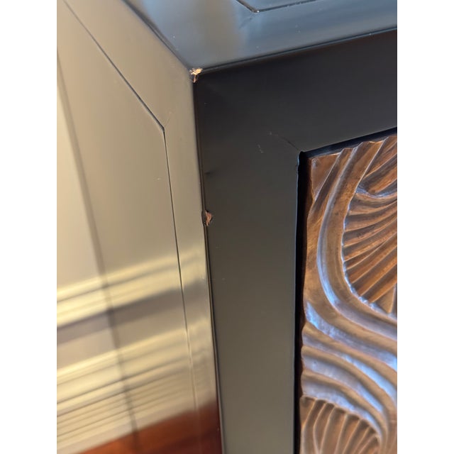 Metal Robert Kuo "Dragon Swirl" Bar Cabinet - Hand Repoussé Copper & Black Lacquer, Attributed For Sale - Image 7 of 17