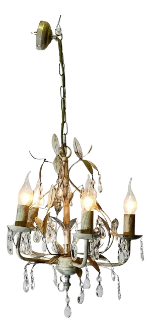 White Toleware Open Basket Ceiling Chandelier, 1950s