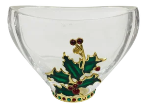 1980s Lead Crystal Poinsettia Enamel Bowl