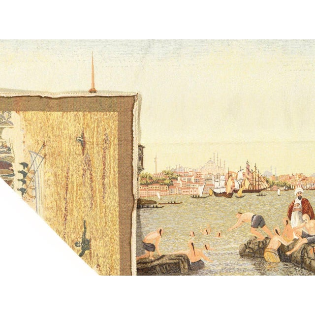 Flemish wall tapestry was woven on a large scale from wool with muted earth tones into a lavish landscape composition that...